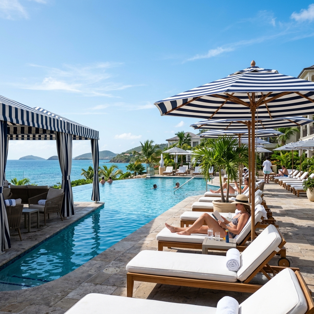 Custom poolside umbrellas and sunshades