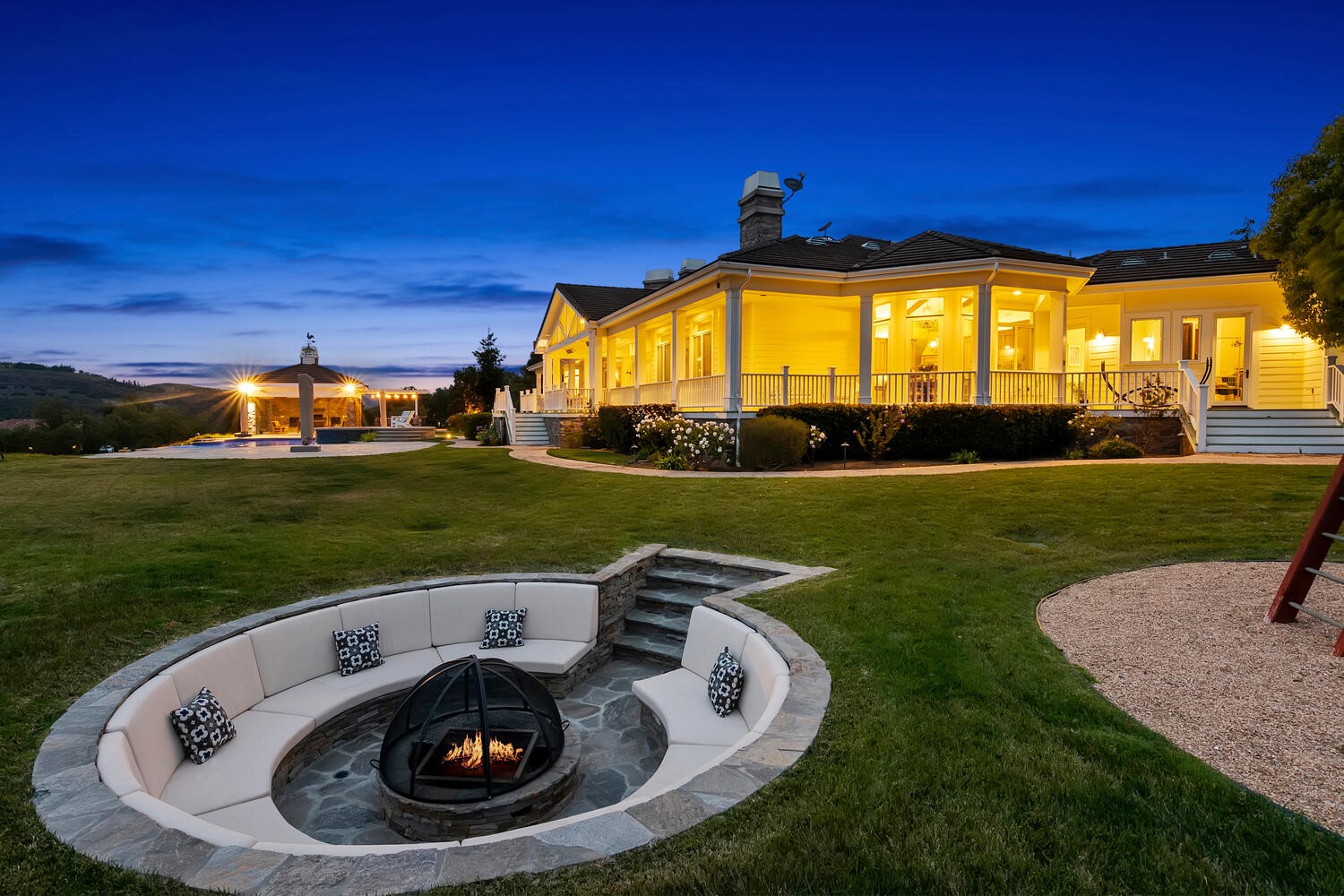 Illuminated custom fire pit lounge area cushions