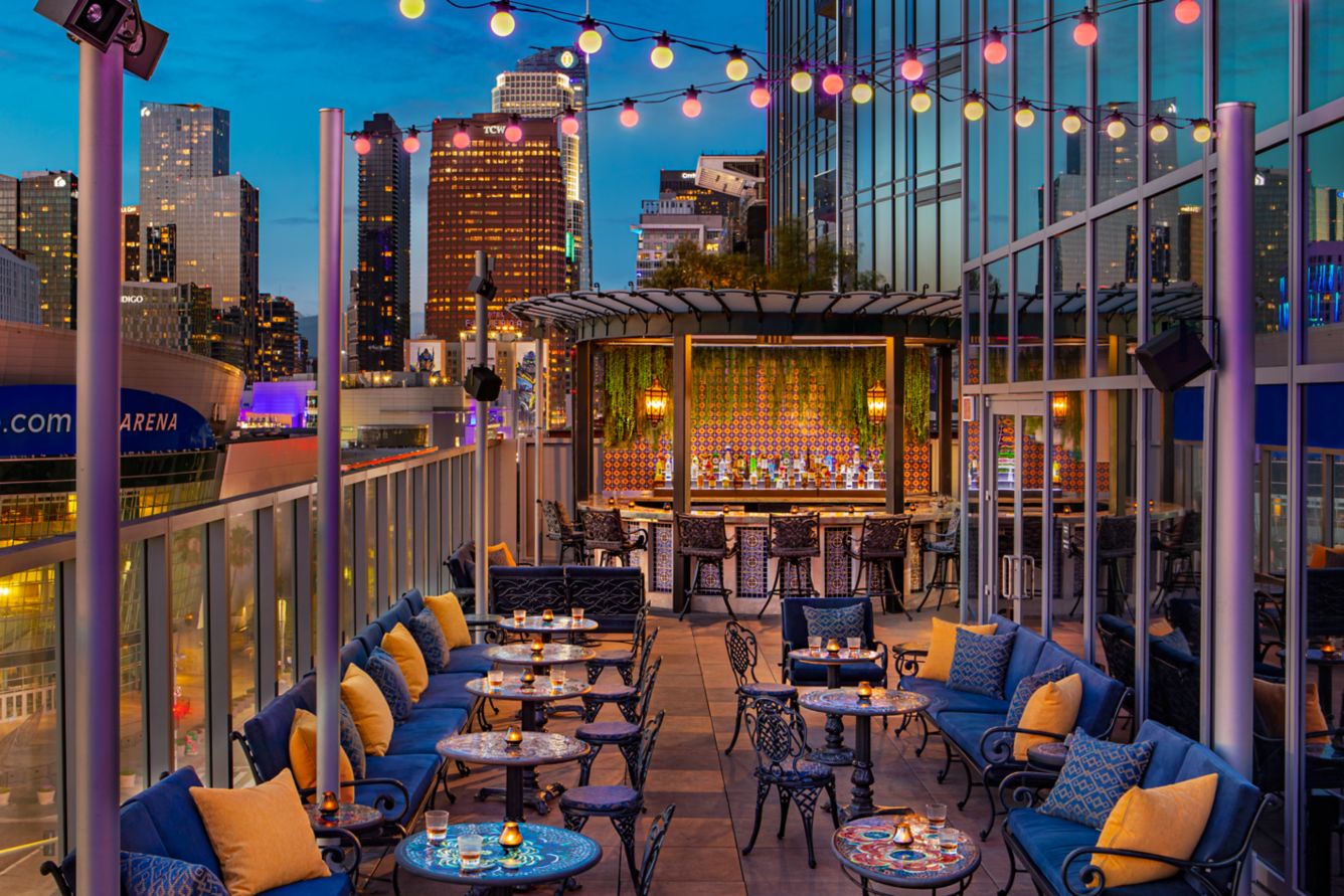 Moxy DTLA hotel custom terrace sectional cushions