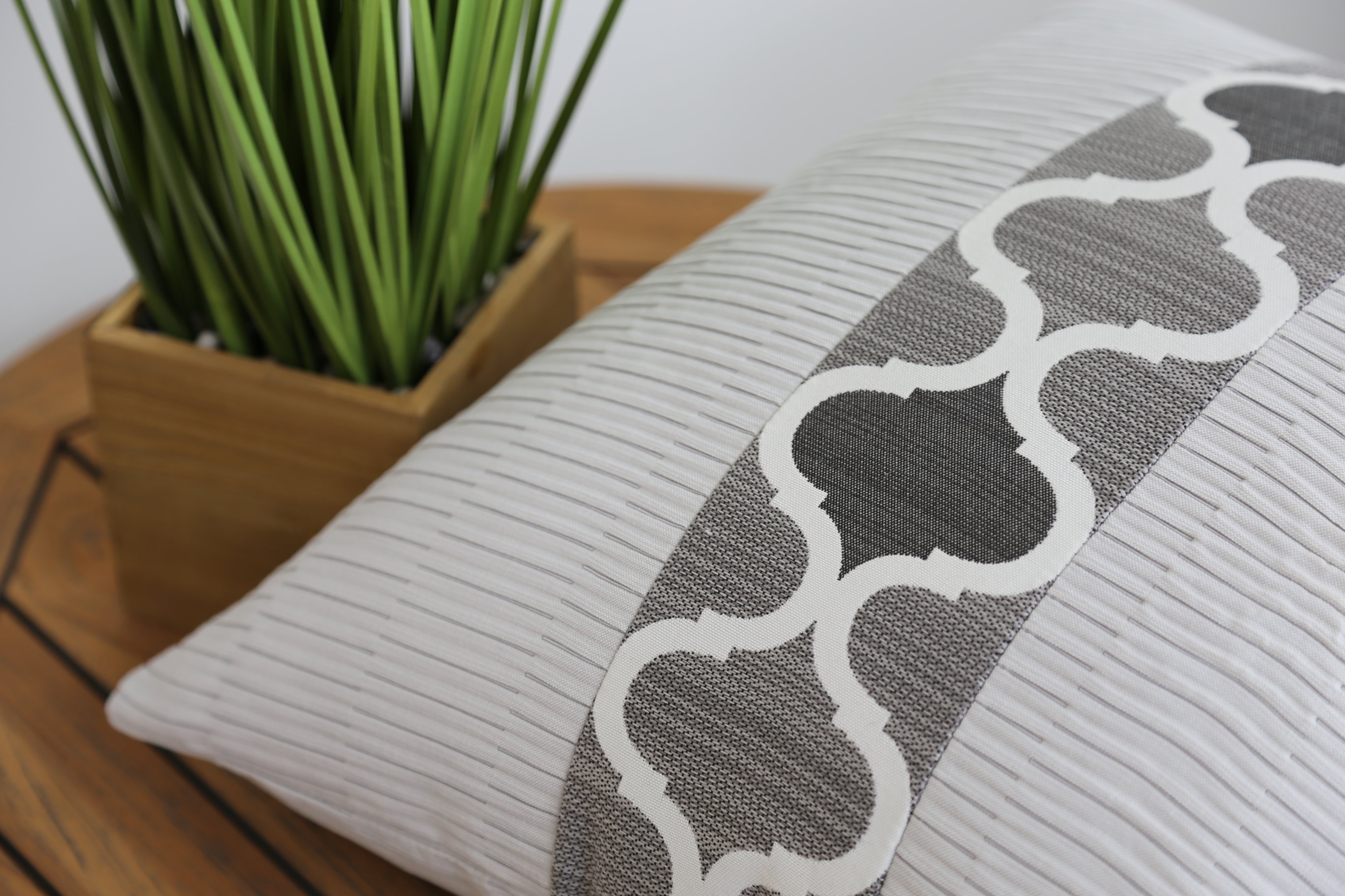 Custom cushion with contrasting fabrics